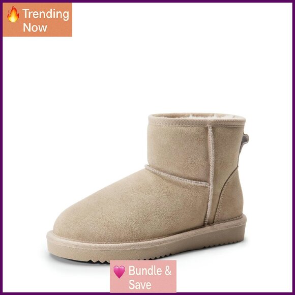 Women's Genuine Suede Snow Boots Faux Fur Lining Anti-Slip Memory Foam